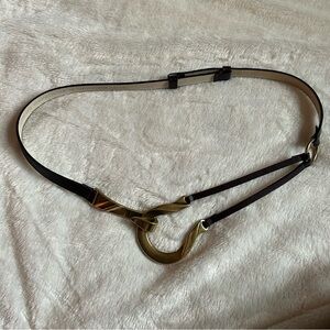Chicos black leather gold hook buckle waist belt womens S/M